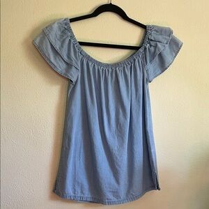 Denim Ruffle Sleeve Women's Top